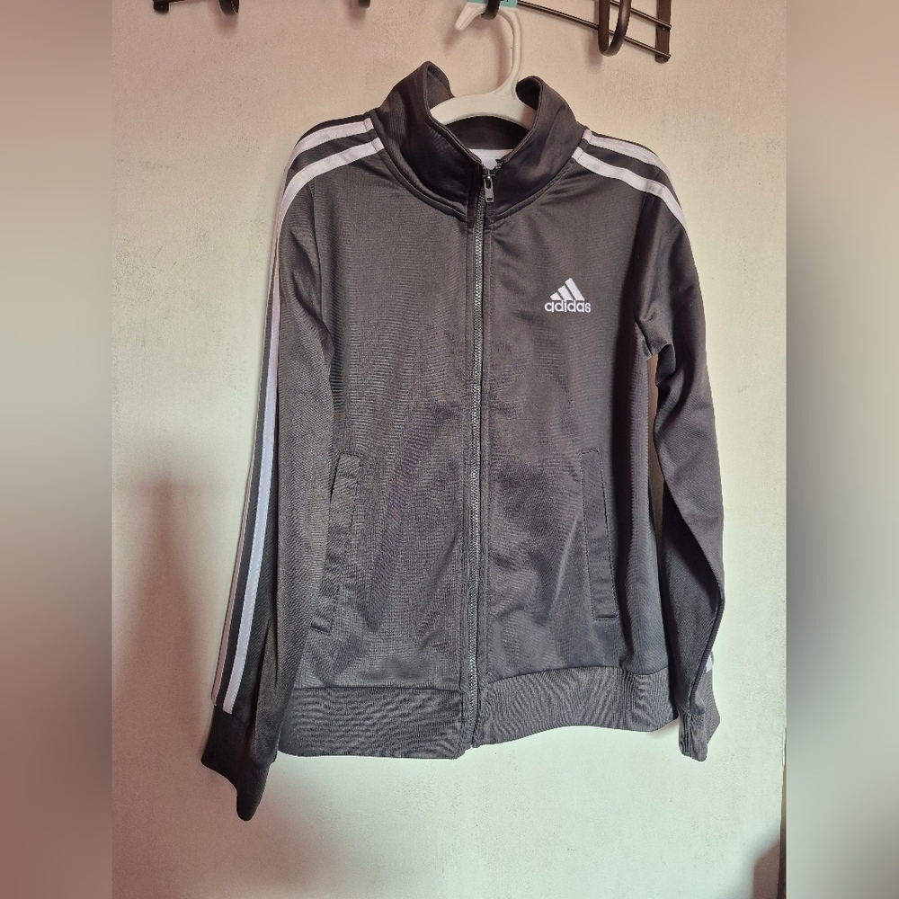 Adidas Kids Charcoal Jacket with White Stripes